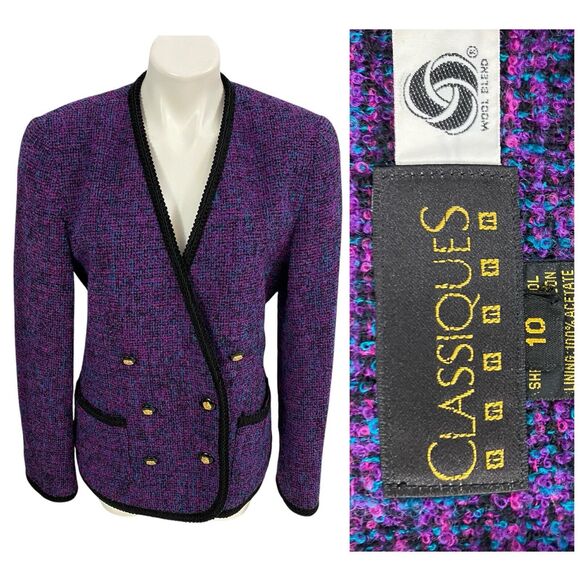 Classiques Blazer Womens 10 Purple Tweed Jacket Work Office Old Money Career - Picture 1 of 14